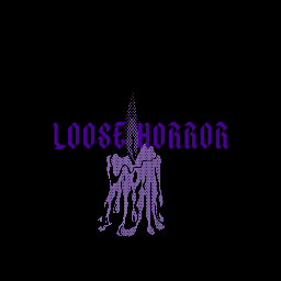 Dark purple, 
  half faded picture of a lit, melting candlestick, over top of it in all caps is the words 'Loose Horror',
  click here for stories